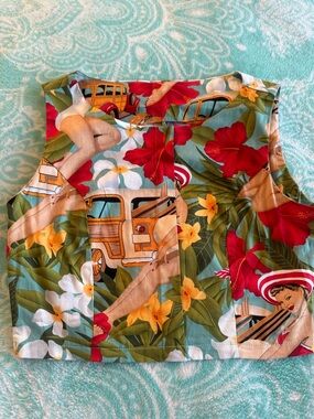 Retro Tropical Floral Crop Blouse - Red, Yellow, Green, Blue